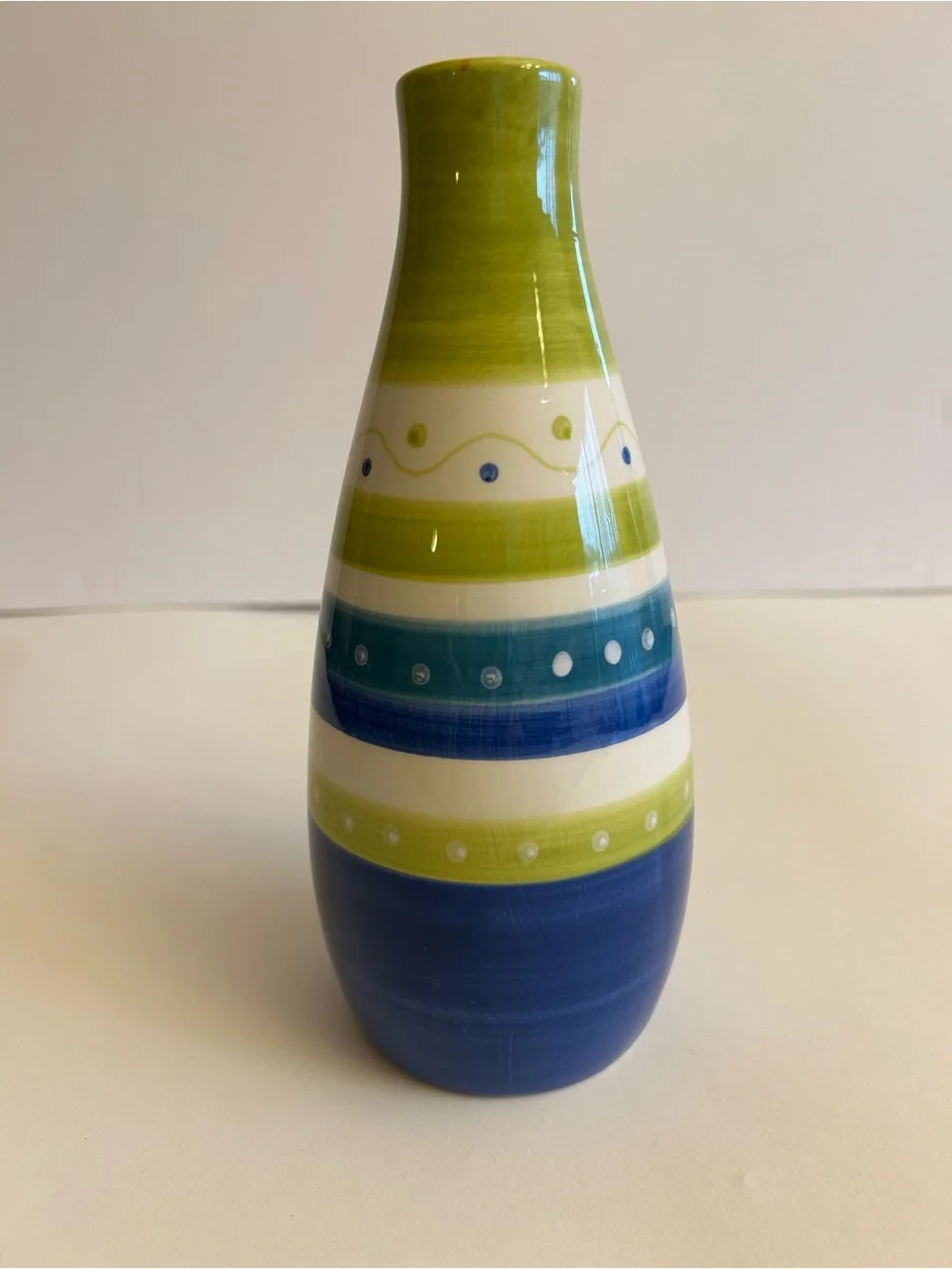 Striped Ceramic Decorative Vase in Blue and Green